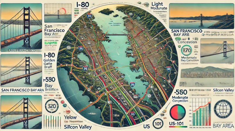 Bay Area Traffic Map showing detailed roadways, highways, and congestion patterns in the San Francisco Bay Area.