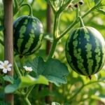 Ripe sugar baby watermelon cut open showing red flesh and black seeds