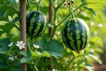 Ripe sugar baby watermelon cut open showing red flesh and black seeds
