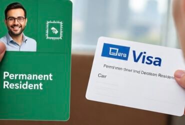 U.S. green card and visa documents placed side by side on passport