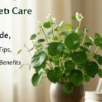 Close-up of Moon Valley Pilea with textured bright green leaves and dark veins