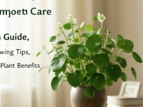 Close-up of Moon Valley Pilea with textured bright green leaves and dark veins