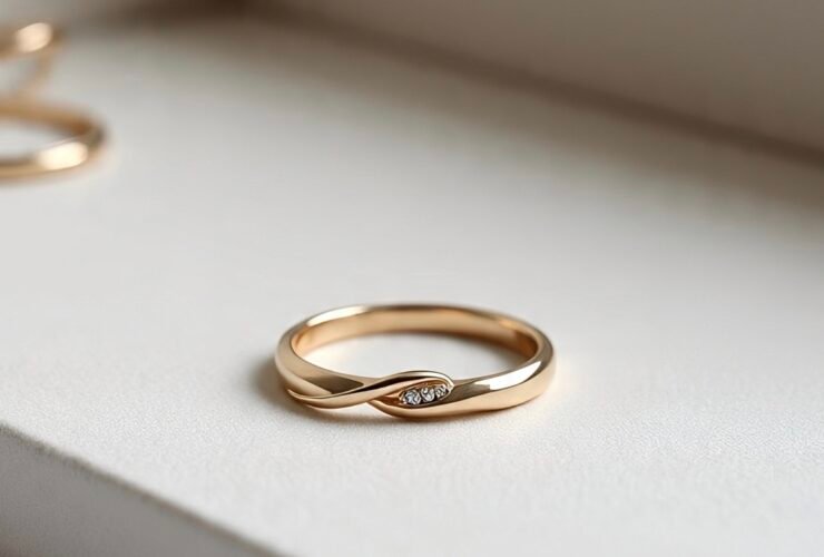 Various styles of gold rings for women including diamond, band, floral, and rose gold designs