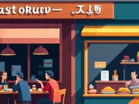 Comparison of restaurant dining table and fast food burger meal