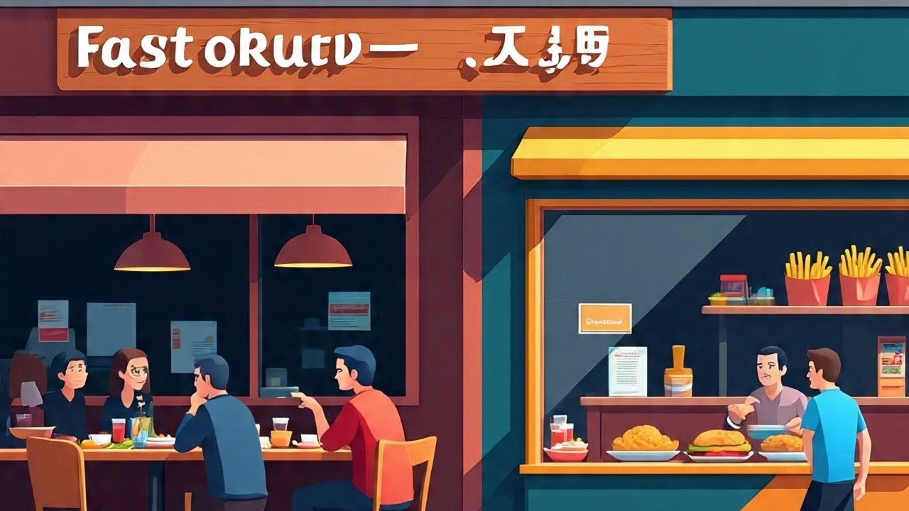 Comparison of restaurant dining table and fast food burger meal