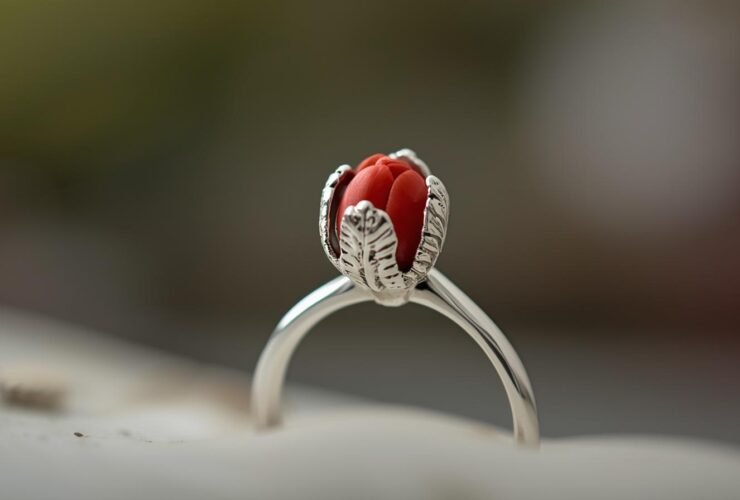 Tulip ring with diamond gemstone and petal-inspired setting