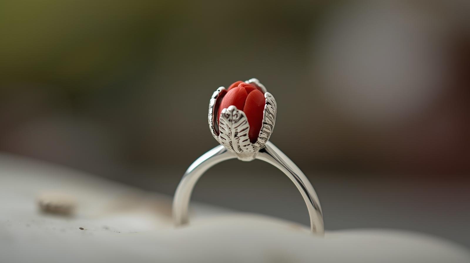 Tulip ring with diamond gemstone and petal-inspired setting